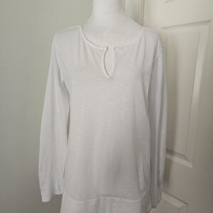 Fresh Produce Split Neck Long Sleeve White Top Sz. (Sm), More Like A Sz. (Med).
